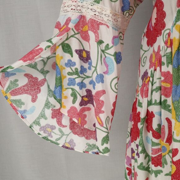 Miss June Dress Womens Medium Ivory Floral Sequins Short Babydoll Swim Cover Up - Picture 12 of 15